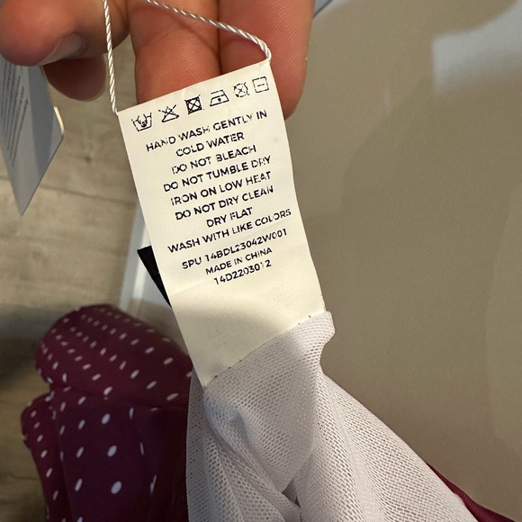 Bloomchic- Polka Dot Ruched Drawstring Side Tankini Top- “Red-Violet” - Picture 6 of 7